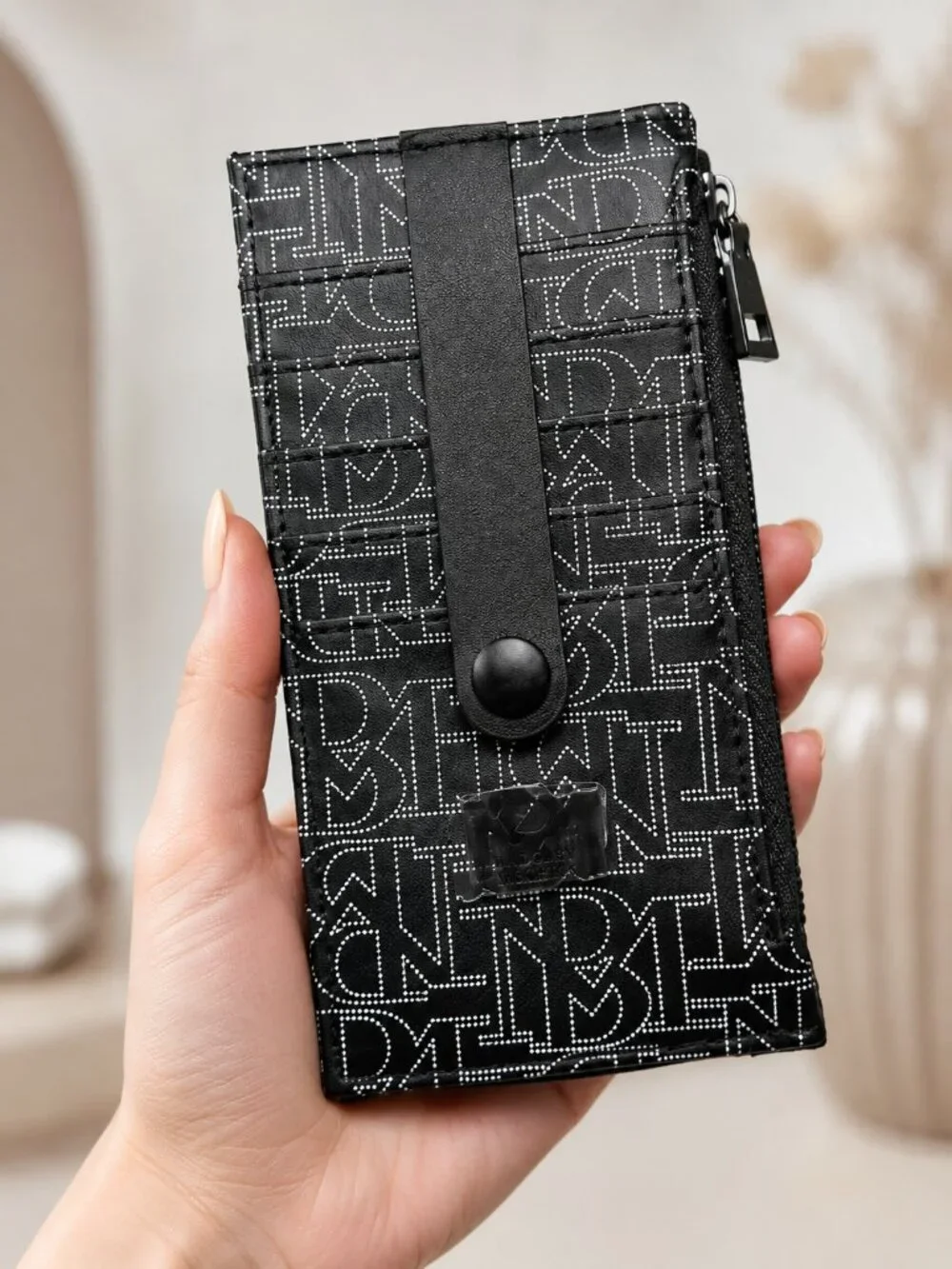 Badgley Mischka Black Monogram Vegan Leather Card Holder Wallet NWT